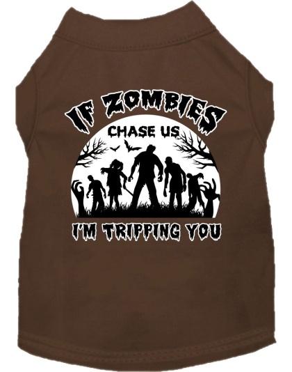 If Zombies Chase Us Screen Print Dog Shirt Brown Size XS