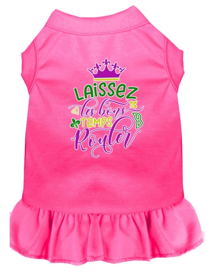 Laissez Les Bons Temps Rouler Screen Print Mardi Gras Dog Dress Bright Pink 4X