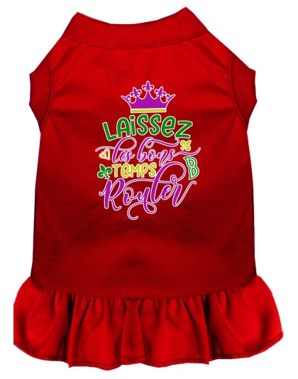 Laissez Les Bons Temps Rouler Screen Print Mardi Gras Dog Dress Red 4X