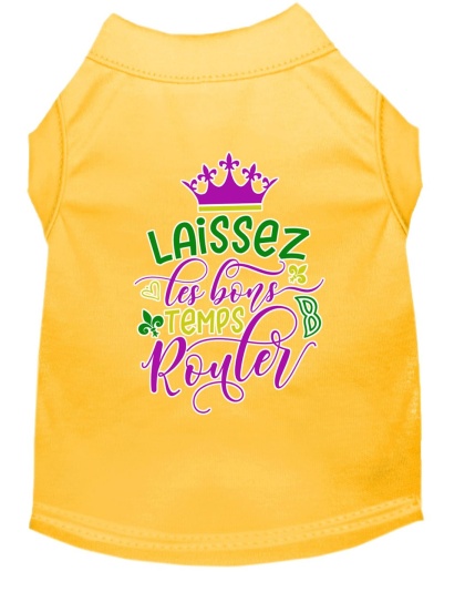 Laissez Les Bons Temps Rouler Screen Print Mardi Gras Dog Shirt Yellow Lg