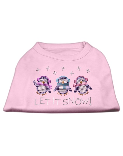 Let It Snow Penguins Rhinestone Shirt Light Pink L