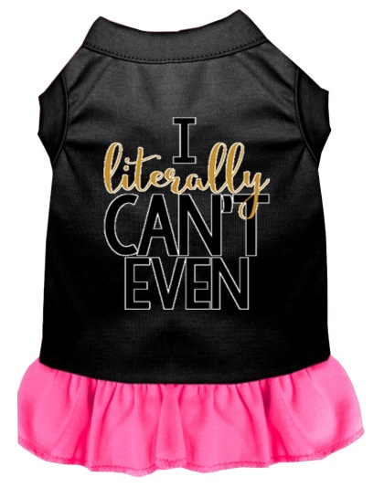 Literally Can't Even Screen Print Dog Dress Black with Bright Pink Lg
