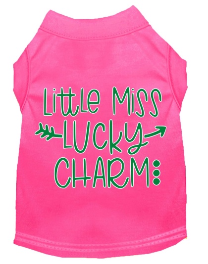 Little Miss Lucky Charm Screen Print Dog Shirt Bright Pink Lg