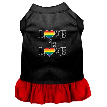 Love is Love Screen Print Dog Dress Black with Red Lg