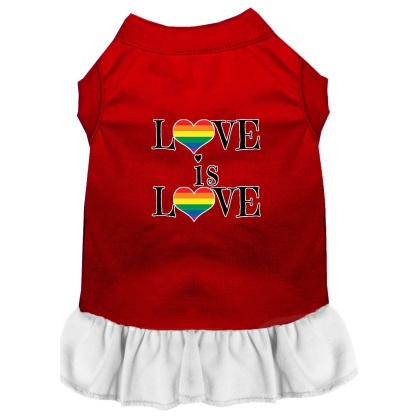 Love is Love Screen Print Dog Dress Red with White Lg