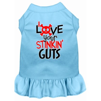 Love your Stinkin Guts Screen Print Dog Dress Baby Blue 4X