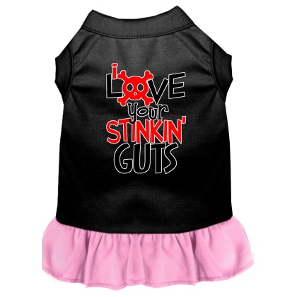 Love your Stinkin Guts Screen Print Dog Dress Black with Light Pink Lg
