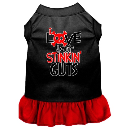 Love your Stinkin Guts Screen Print Dog Dress Black with Red Lg