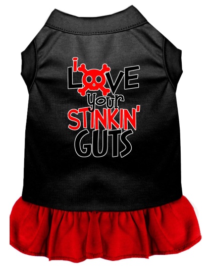 Love your Stinkin Guts Screen Print Dog Dress Black with Red Lg