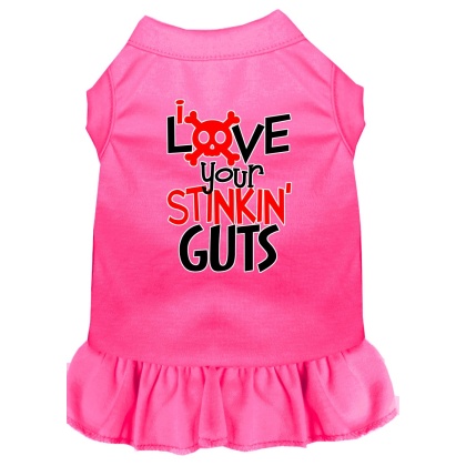 Love your Stinkin Guts Screen Print Dog Dress Bright Pink 4X