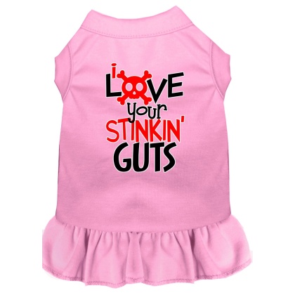 Love your Stinkin Guts Screen Print Dog Dress Light Pink 4X