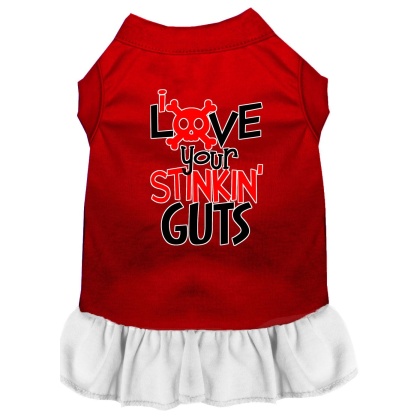 Love your Stinkin Guts Screen Print Dog Dress Red with White Lg