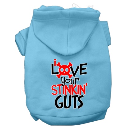 Love your Stinkin Guts Screen Print Dog Hoodie Baby Blue L