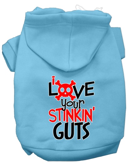Love your Stinkin Guts Screen Print Dog Hoodie Baby Blue L