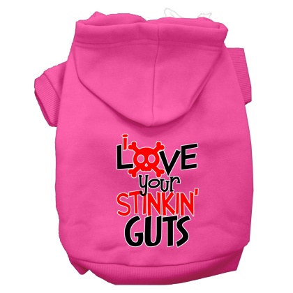 Love your Stinkin Guts Screen Print Dog Hoodie Bright Pink L