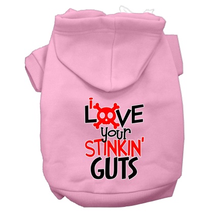 Love your Stinkin Guts Screen Print Dog Hoodie Light Pink L
