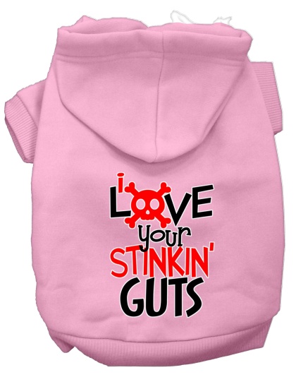 Love your Stinkin Guts Screen Print Dog Hoodie Light Pink L