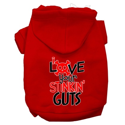 Love your Stinkin Guts Screen Print Dog Hoodie Red L
