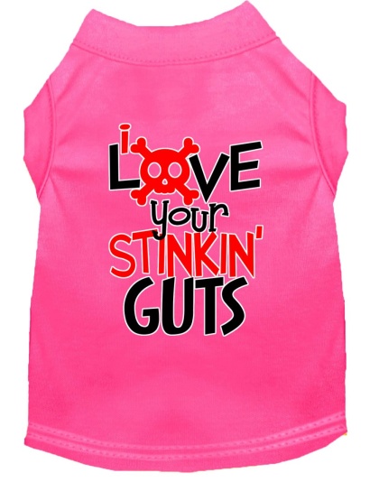 Love your Stinkin Guts Screen Print Dog Shirt Bright Pink Lg