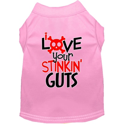 Love your Stinkin Guts Screen Print Dog Shirt Light Pink Lg