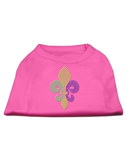 Mardi Gras Fleur De Lis Rhinestone Dog Shirt Bright Pink Lg