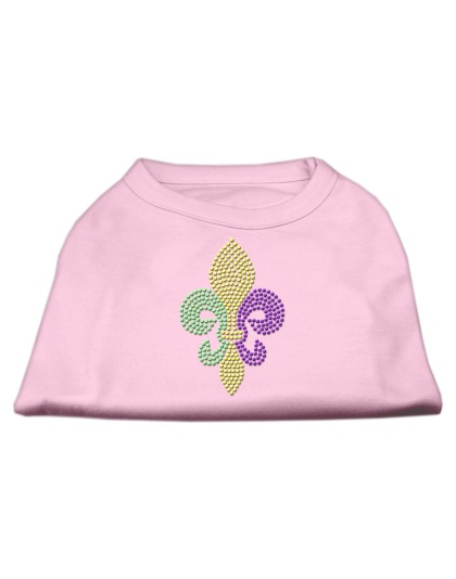 Mardi Gras Fleur De Lis Rhinestone Dog Shirt Light Pink Lg