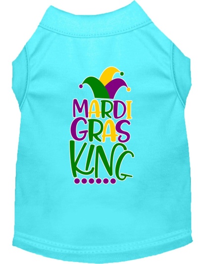 Mardi Gras King Screen Print Mardi Gras Dog Shirt Aqua Lg