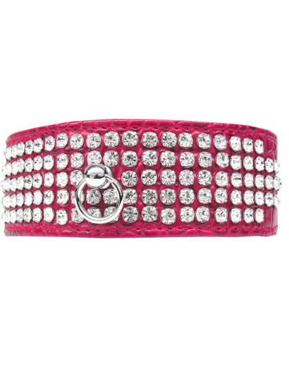Mirage 5 Row Rhinestone Designer Croc Dog Collar Bright Pink Size 12