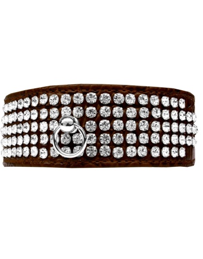 Mirage 5 Row Rhinestone Designer Croc Dog Collar Chocolate Size 12