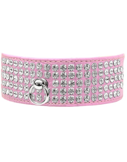 Mirage 5 Row Rhinestone Designer Croc Dog Collar Light Pink Size 12