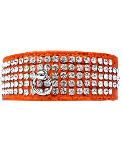 Mirage 5 Row Rhinestone Designer Croc Dog Collar Orange Size 12