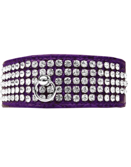 Mirage 5 Row Rhinestone Designer Croc Dog Collar Purple Size 12