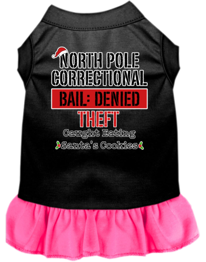 North Pole Correctional Screen Print Dog Dress Black with Bright Pink Size XS
