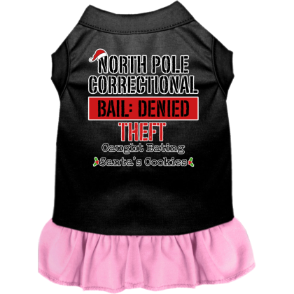 North Pole Correctional Screen Print Dog Dress Black with Light Pink Size XS