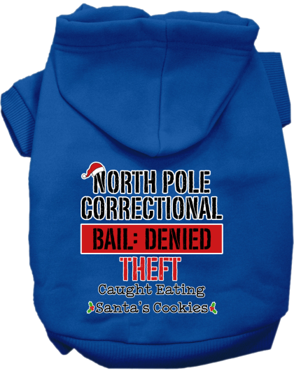 North Pole Correctional Screen Print Dog Hoodie Blue Size XS