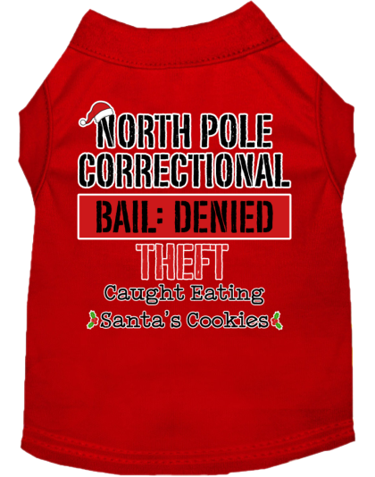 North Pole Correctional Screen Print Dog Shirt Red Size XS