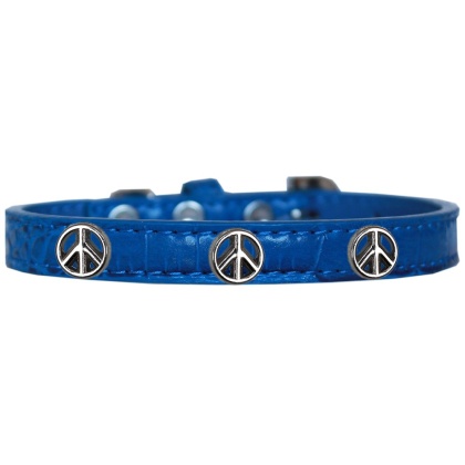 Peace Sign Widget Croc Dog Collar Blue Size 10