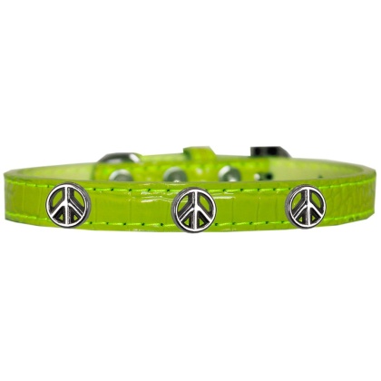 Peace Sign Widget Croc Dog Collar Lime Green Size 10