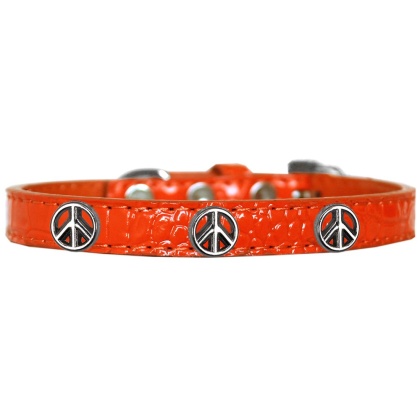 Peace Sign Widget Croc Dog Collar Orange Size 10