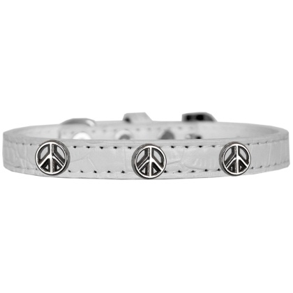 Peace Sign Widget Croc Dog Collar White Size 10