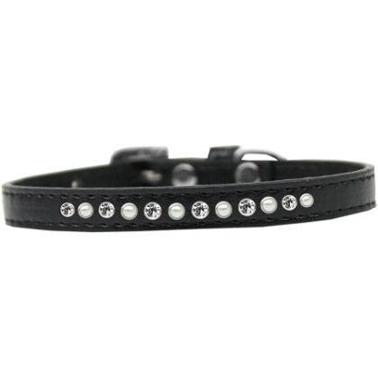 Pearl and Clear Crystal Size 10 Black Puppy Collar