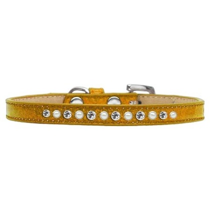 Pearl and Clear Crystal Size 10 Gold Puppy Ice Cream Collar