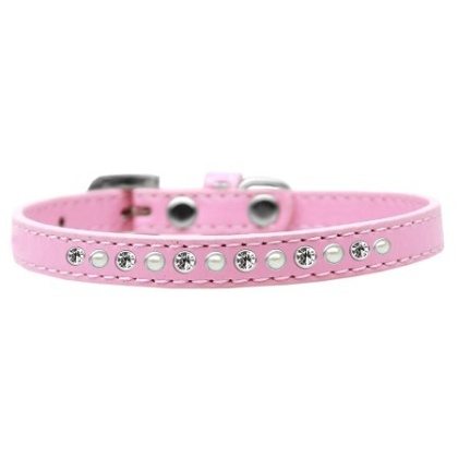 Pearl and Clear Crystal Size 10 Light Pink Puppy Collar