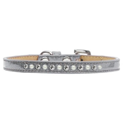 Pearl and Clear Crystal Size 10 Silver Puppy Ice Cream Collar