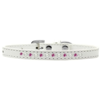 Pearl and Pink Crystal Size 10 White Puppy Collar