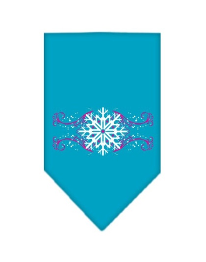 Pink Snowflake Swirls Screen Print Bandana Turquoise Large