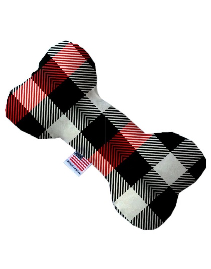 Red and White Buffalo Check 10 Inch Canvas Bone Dog Toy
