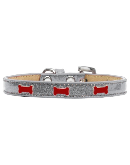 Red Bone Widget Dog Collar Silver Ice Cream Size 10