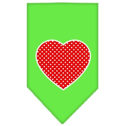 Red Swiss Dot Heart Screen Print Bandana Lime Green Large