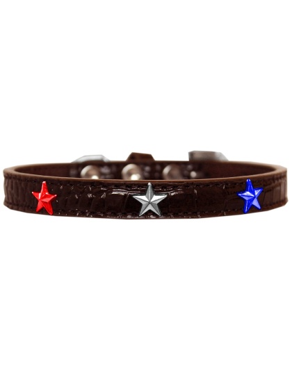 Red, White and Blue Star Widget Croc Dog Collar Chocolate Size 10